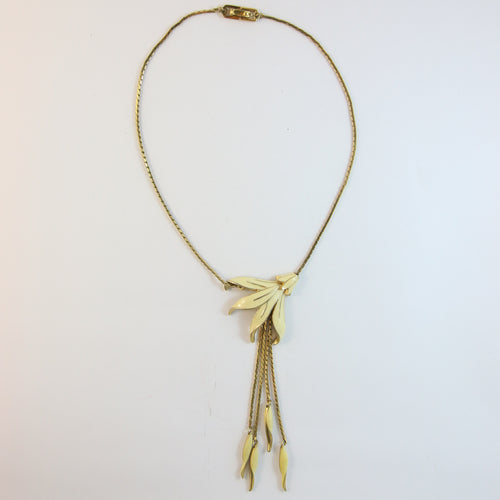 Vintage Signed 'Monet' Retro Cream Enamel Necklace