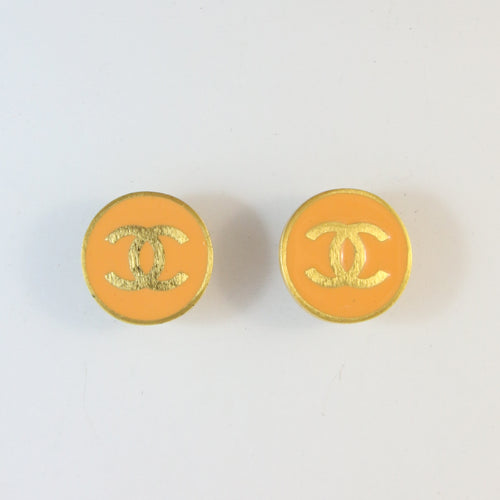 Vintage Signed Chanel Salmon Enamel Logo Earrings