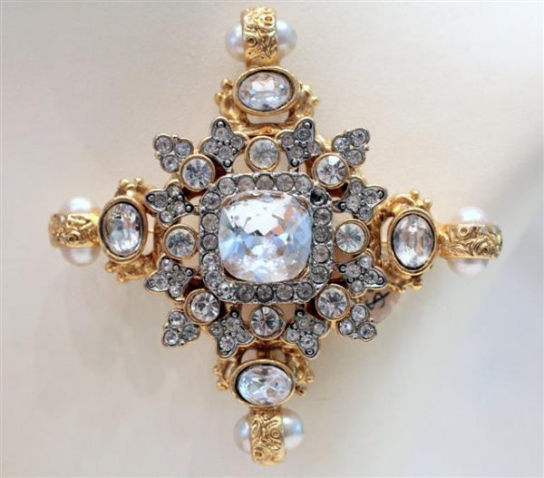 Kenneth J Lane Pearl & Crystal Brooch