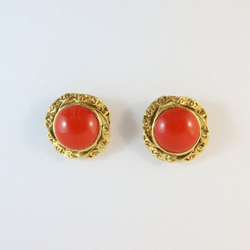 Vintage Chanel Red Gripoix & CC Logo Earrings (clip-on)