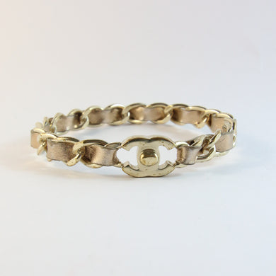 'CC' Chanel Vintage Gold Plated Chain & Leather Bangle