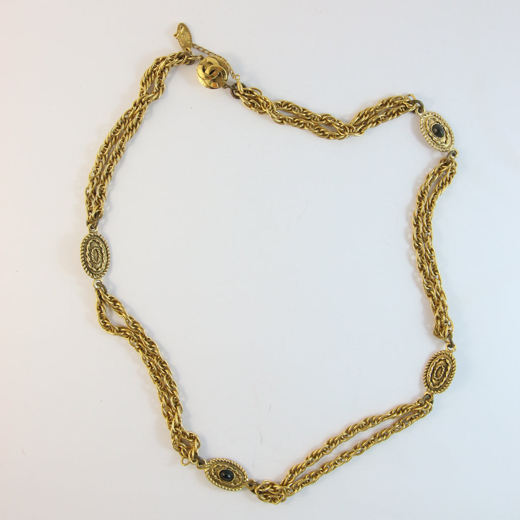 Vintage Chanel Black Bead Double Necklace c.1982