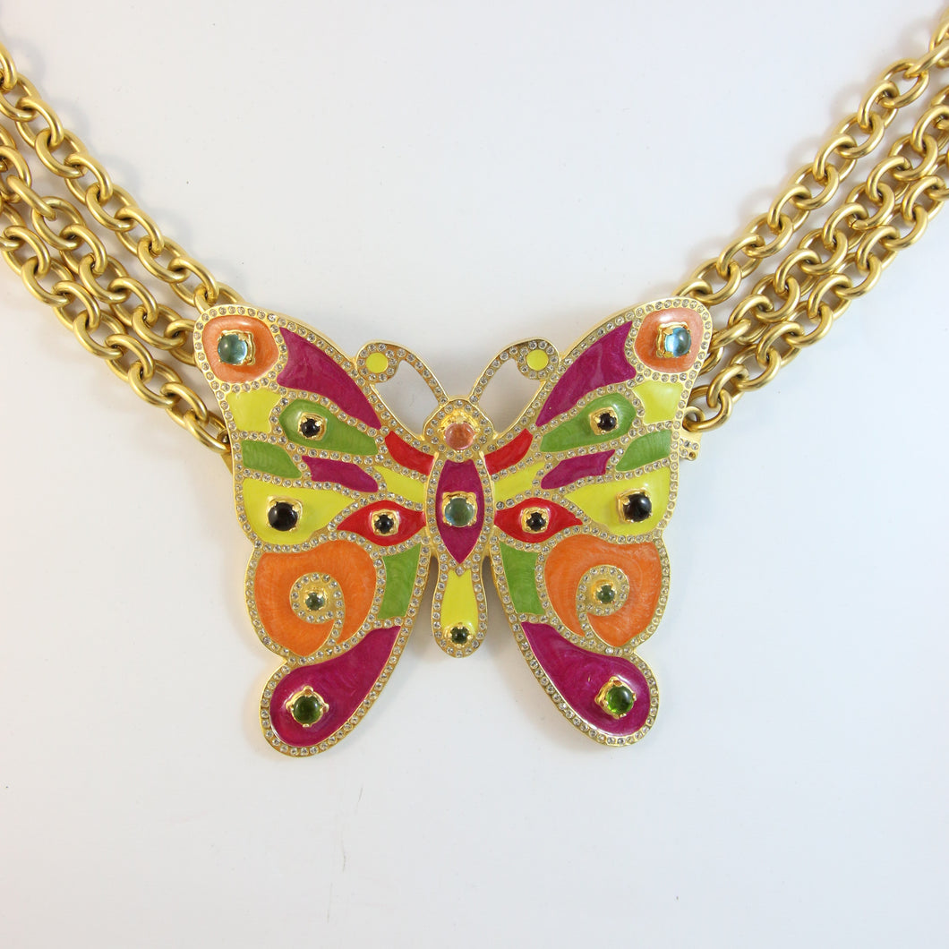 Signed Vintage Valentino Gold Plated Butterfly Belt Necklace