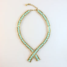 Load image into Gallery viewer, Vintage Trifari Gold Plated &amp; Faux Turquoise Tassel Criss-Cross Necklace