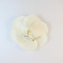 Load image into Gallery viewer, Signed Vintage Chanel Silk Cream Large Camellia Flower Pin Brooch c.1985