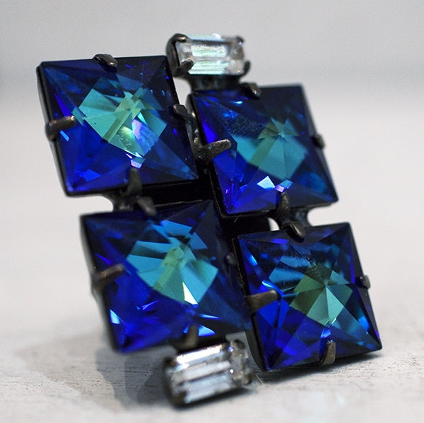 Harlequin Market Blue Austrian Crystal Square Ring