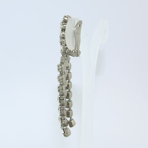 HQM Austrian Clear Crystal Silver Bow Three Tassel Drop Earrings (Clip-On)