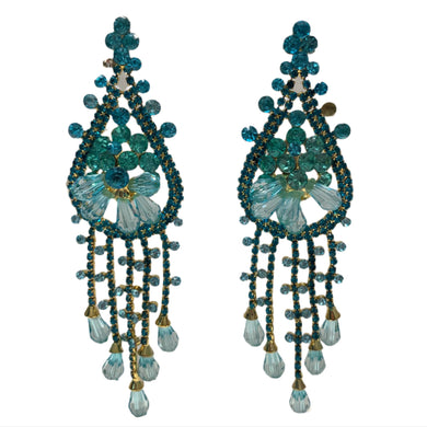 Turquoise Floral Chandelier Tassel Earrings (Pierced)