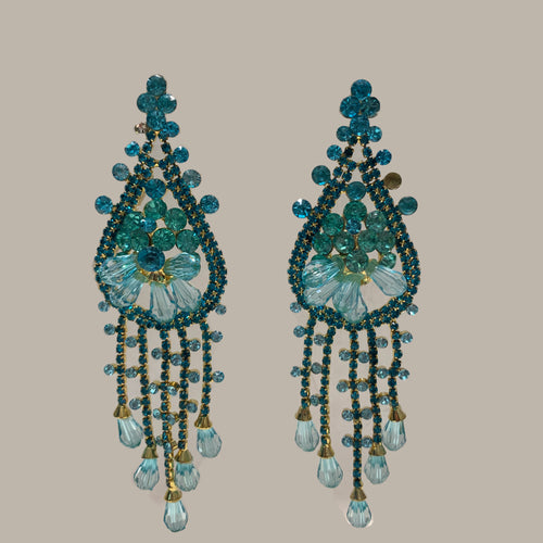 Turquoise Floral Chandelier Tassel Earrings (Pierced)