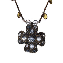 Load image into Gallery viewer, Vintage Gold and Clear Crystal Cross Necklace