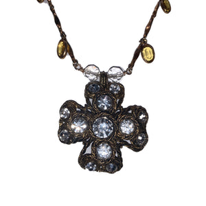Vintage Gold and Clear Crystal Cross Necklace