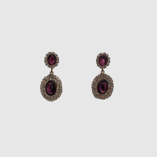 Double Drop Clear & Amethyst Crystal Earrings (Clear)