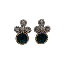 Load image into Gallery viewer, Vintage Hand Crafted Emerald Acrylic Flower Earrings with Crystals (Clip-On)