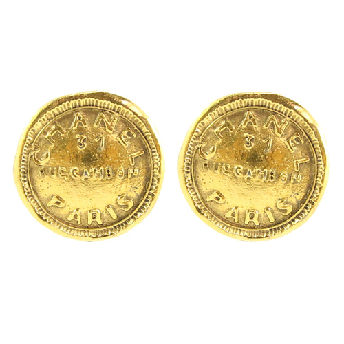 Chanel Vintage Signed 31 RUE CAMBON CHANEL PARIS Round Earrings c. 1990 (Clip-on) - Harlequin Market