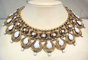 Harlequin Market White and Gold Harp Motif Collar Necklace