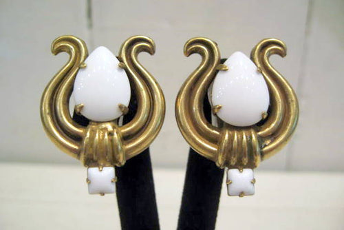 Harlequin Market White and Gold Harp Motif Earrings