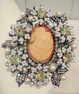 Harlequin Market Cameo Brooch with Crystal Embellishments