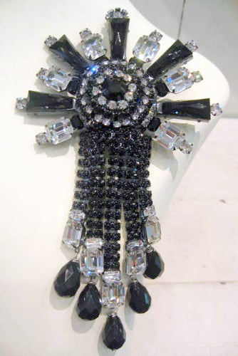Harlequin Market Black and Clear Crystal Brooch