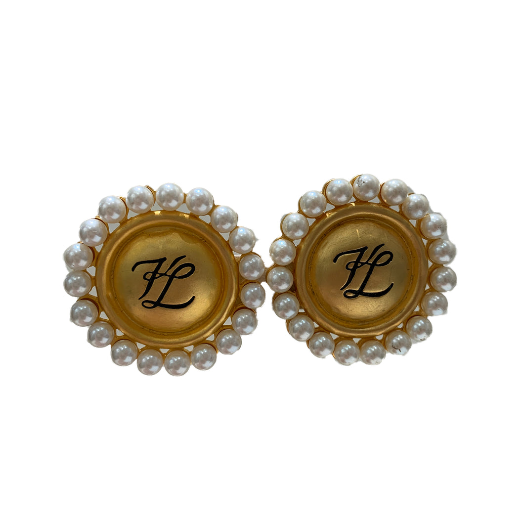 Vintage Karl Lagerfeld Gold and Pearl Earrings (clip-on)