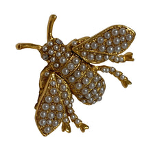 Load image into Gallery viewer, Signed Kenneth J Lane &quot;KJL&quot; Gold Toned Bee &amp; Faux Pearls Brooch