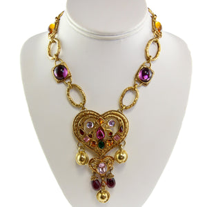 Christian Lacroix Vintage Dainty Heart Multi Gold Tone Bell Necklace c.1980s - Harlequin Market