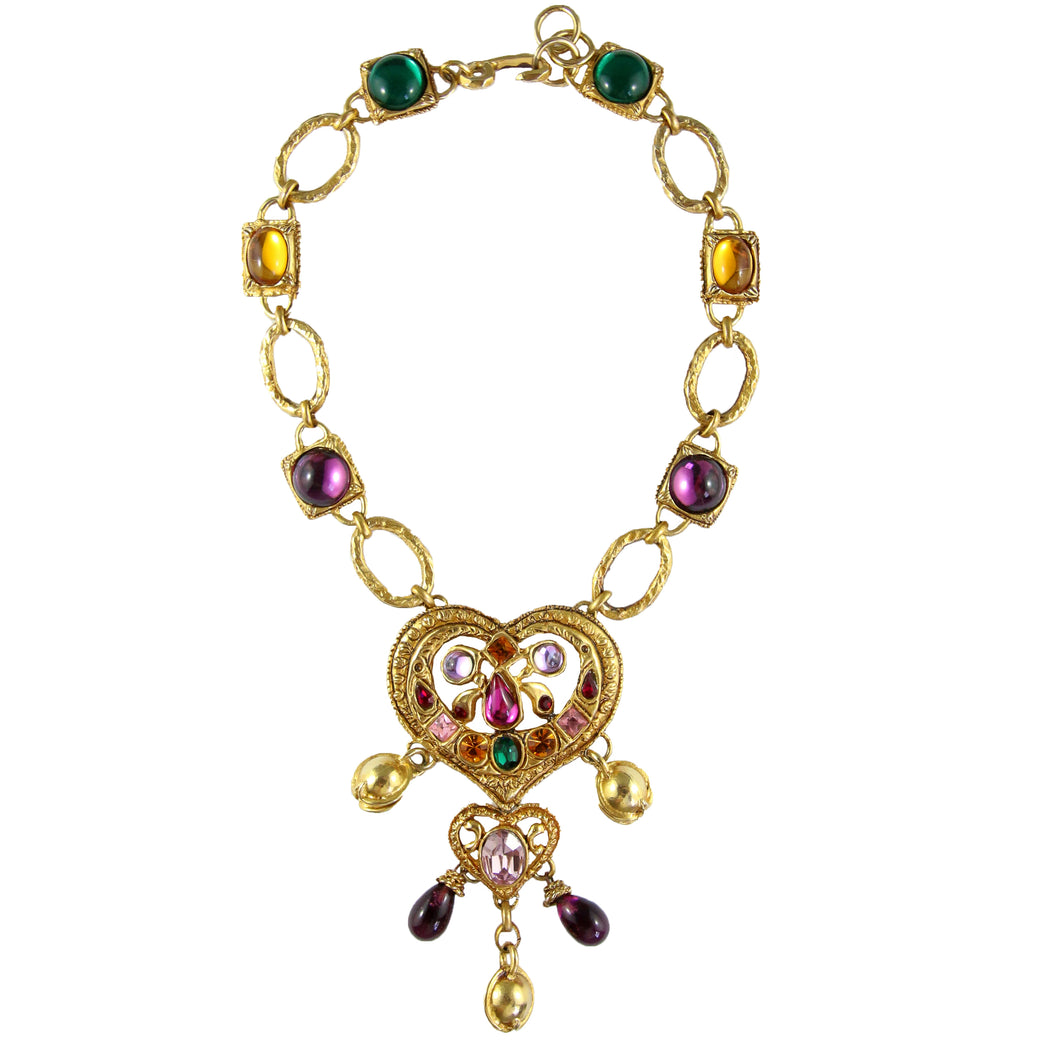 Christian Lacroix Vintage Dainty Heart Multi Gold Tone Bell Necklace c.1980s - Harlequin Market