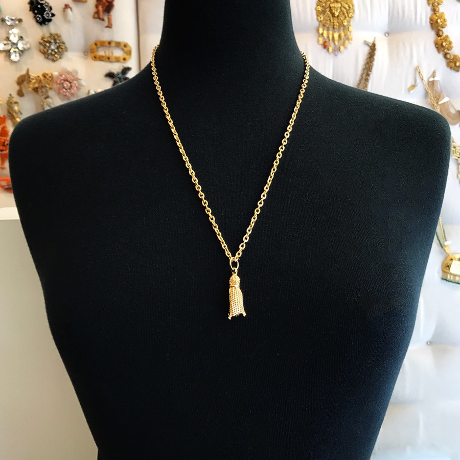 18kt Gold Plated Layering Chain Necklace With Vintage Tassel Pendant - Harlequin Market