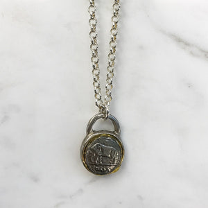 Pewter Plated Layering Chain Necklace With Vintage Coin Pendant