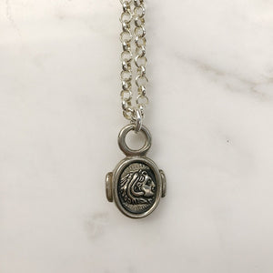 Pewter Plated Layering Chain Necklace With Vintage Coin Pendant