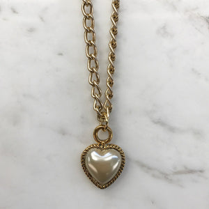 18kt Gold Plated Layering Chain Necklace With Vintage Faux Pearl Heart Pendant - Harlequin Market