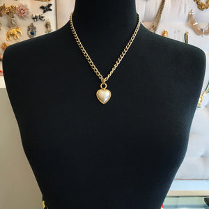 18kt Gold Plated Layering Chain Necklace With Vintage Faux Pearl Heart Pendant - Harlequin Market