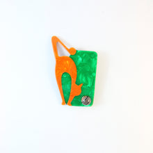 Load image into Gallery viewer, Lea Stein Cat With Ball Art Deco Brooch Pin - Green &amp; Orange