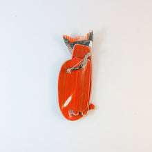 Load image into Gallery viewer, Lea Stein Quarrelsome Cat Brooch Pin - Orange Glitter With Black Eyes &amp; Ears