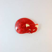 Load image into Gallery viewer, Lea Stein Sleeping Cat Brooch Pin - Red With Cream Eyes &amp; Ears