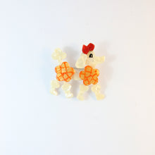 Load image into Gallery viewer, Lea Stein Signed Poodle Brooch Pin - Cream &amp; Red with Yellow &amp; Orange Tiled Pattern