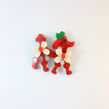 Load image into Gallery viewer, Lea Stein Signed Poodle Brooch Pin - Red &amp; Green With Cream &amp; Orange Flowers