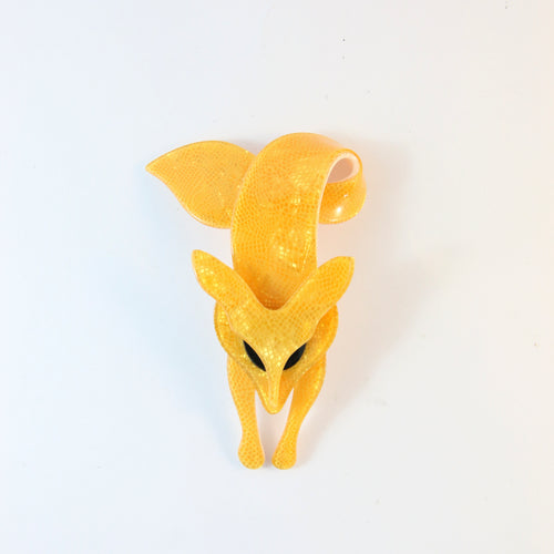 Lea Stein Famous Renard Fox Brooch Pin - Snakeskin Yellow