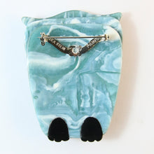 Load image into Gallery viewer, Lea Stein Signed Buba Owl Brooch Pin - Blue Floral With Red Eyes &amp; Feet
