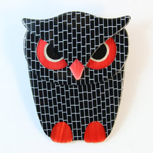 Load image into Gallery viewer, Lea Stein Signed Buba Owl Brooch Pin - Black Tiled Design