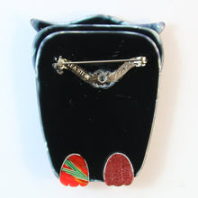 Load image into Gallery viewer, Lea Stein Signed Buba Owl Brooch Pin - Black Tiled Design