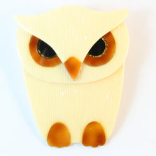 Load image into Gallery viewer, Lea Stein Signed Buba Owl Brooch Pin -  Yellow With Tortoiseshell Eyes &amp; Feet