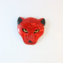 Load image into Gallery viewer, Signed Lea Stein Puma The Jaguar Head Brooch Pin - Red &amp; Black