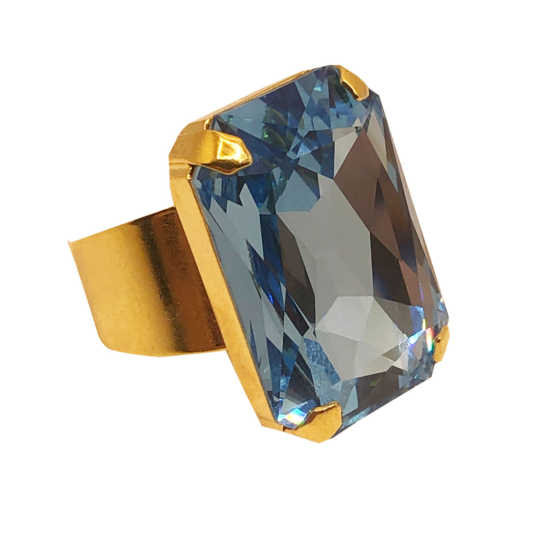 Harlequin Market Light Blue Crystal Adjustable Ring