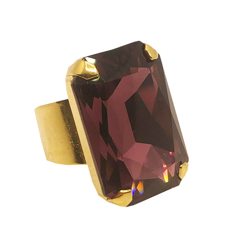 Harlequin Market Dark Purple Crystal Adjustable Ring