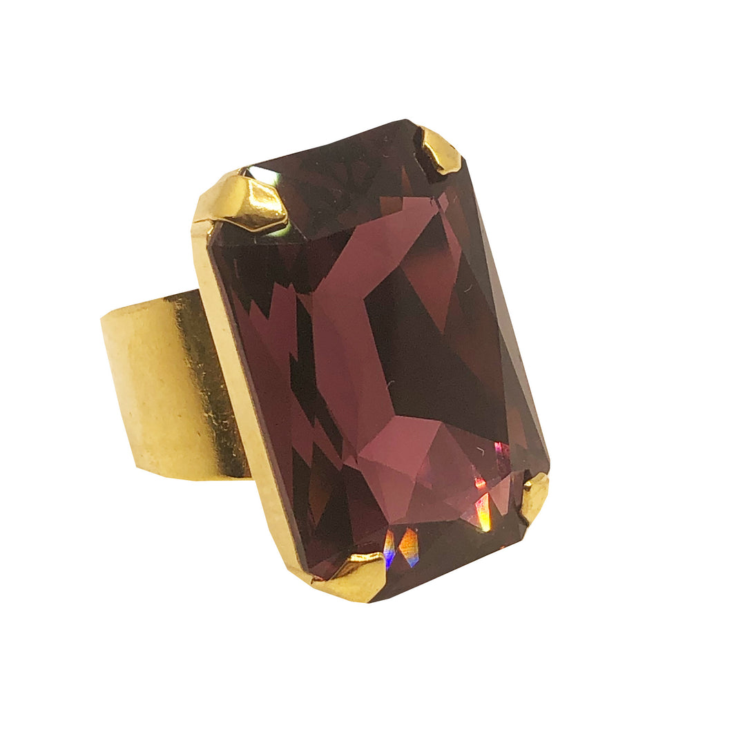 Harlequin Market Dark Purple Crystal Adjustable Ring