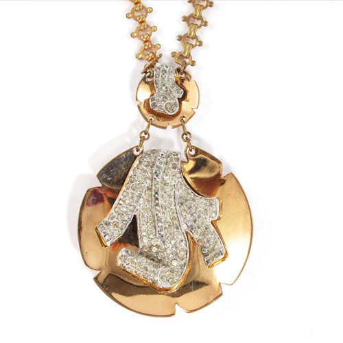 Rare Vintage Signed 'McClelland Barclay' Rose Gold Tone Art Nouveau Pendant Necklace c.1930