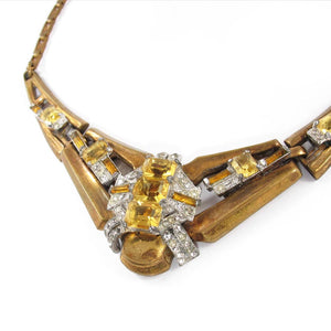 Vintage Signed 'McClelland Barclay' Art Deco Design Faceted Yellow Citrine Accent Rhinestone Necklace c. 1930