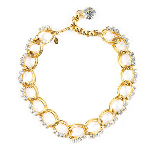 David Mandel for The Show Must Go On Gold Tone - Clear Crystal Chunky Chain Necklace