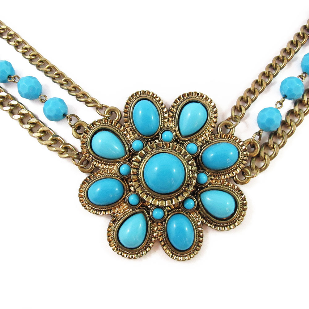 Vintage Bohemian Flower Design Necklace - USA c. 1970's