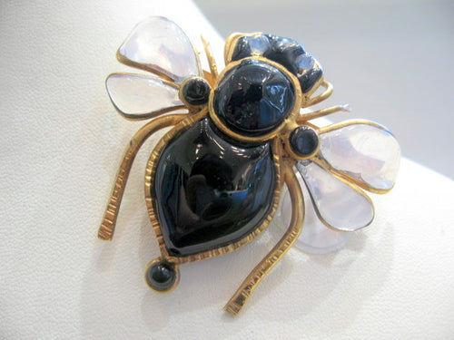 Vintage Pate-de-verre Black Insect Brooch